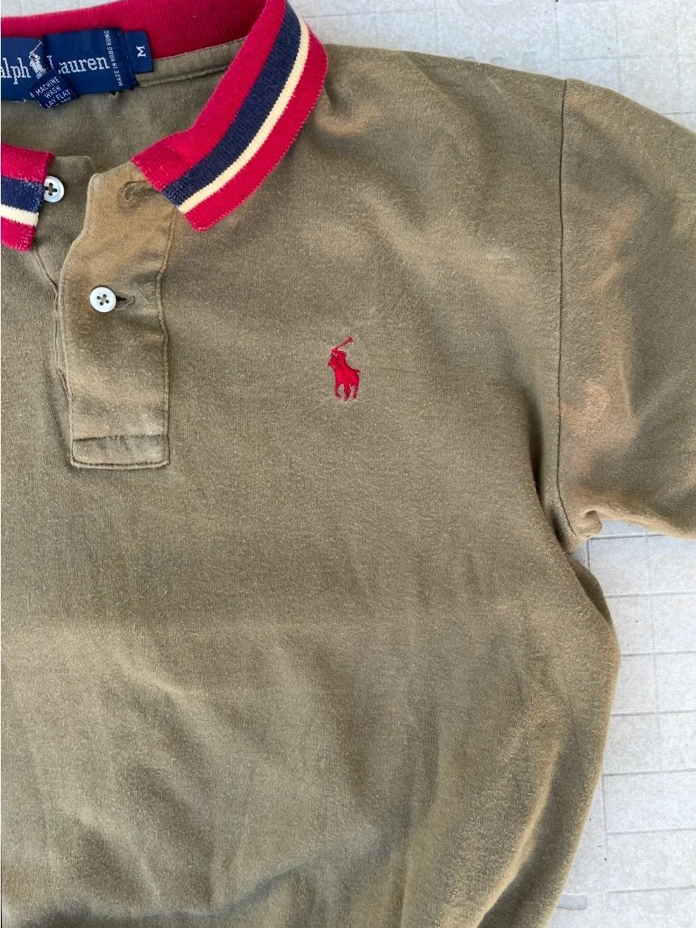 Ralph Lauren Olive Green Polo with Red Accent Collar